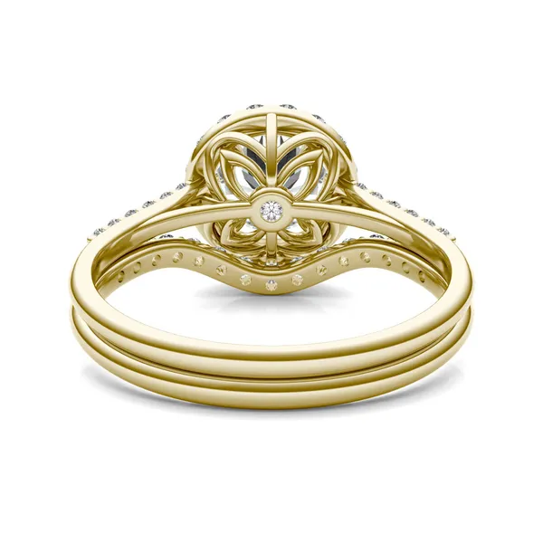 Round Brilliant Signature Accented Halo Bridal Set