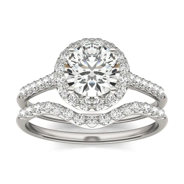 Round Brilliant Signature Accented Halo Bridal Set
