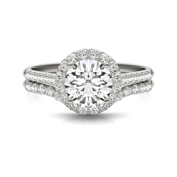 Round Brilliant Signature Accented Halo Bridal Set