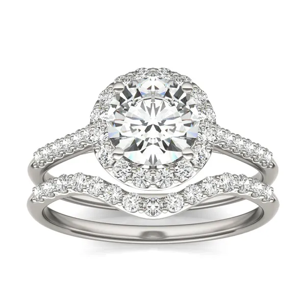 Round Hearts & Arrows Signature Accented Halo Bridal Set