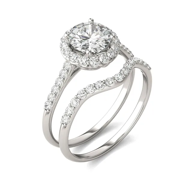 Round Hearts & Arrows Signature Accented Halo Bridal Set