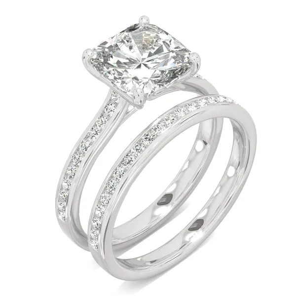 Cushion Hearts & Arrows Channel Set Cathedral Bridal Set