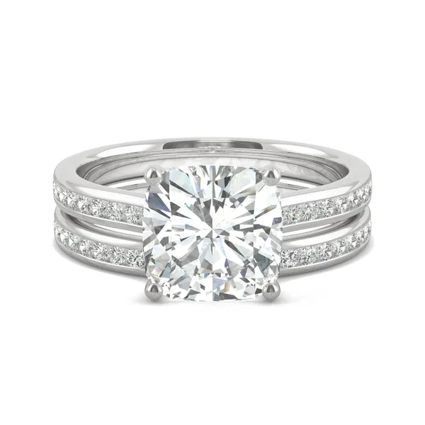 Cushion Hearts & Arrows Channel Set Cathedral Bridal Set