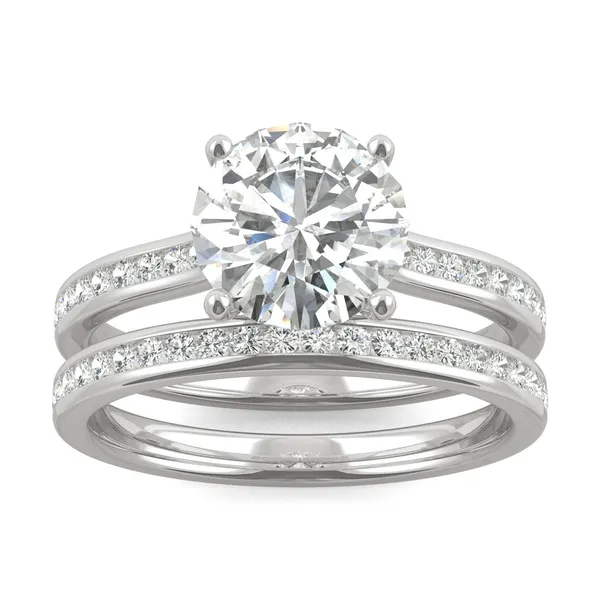 Round Hearts & Arrows Channel Set Cathedral Bridal Set