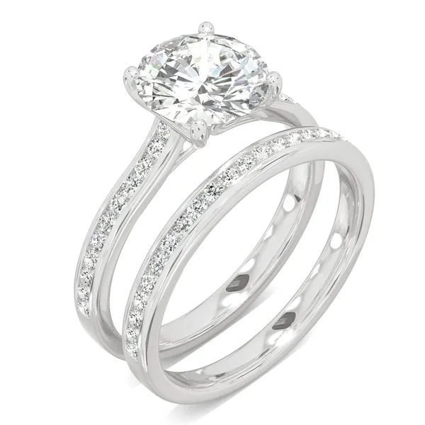 Round Hearts & Arrows Channel Set Cathedral Bridal Set