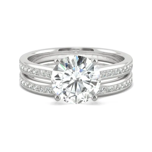 Round Hearts & Arrows Channel Set Cathedral Bridal Set