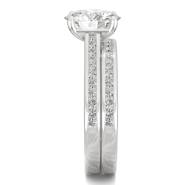 Round Hearts & Arrows Channel Set Cathedral Bridal Set