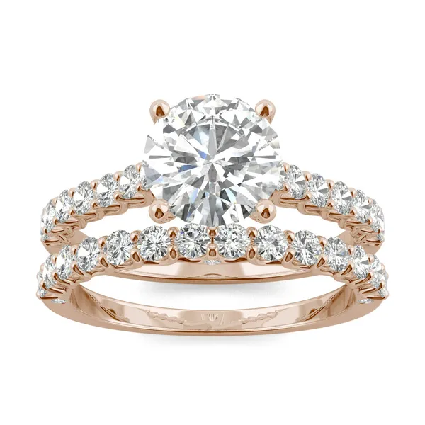 Round Hearts & Arrows Shared Prong Open Trellis Bridal Set