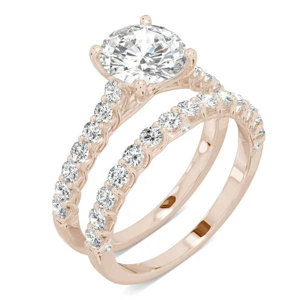 Round Hearts & Arrows Shared Prong Open Trellis Bridal Set