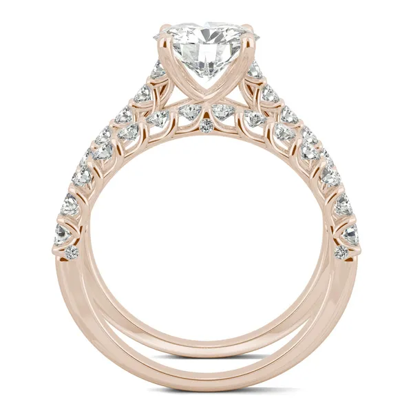 Round Hearts & Arrows Shared Prong Open Trellis Bridal Set
