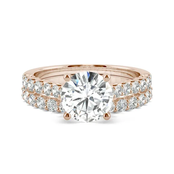 Round Hearts & Arrows Shared Prong Open Trellis Bridal Set