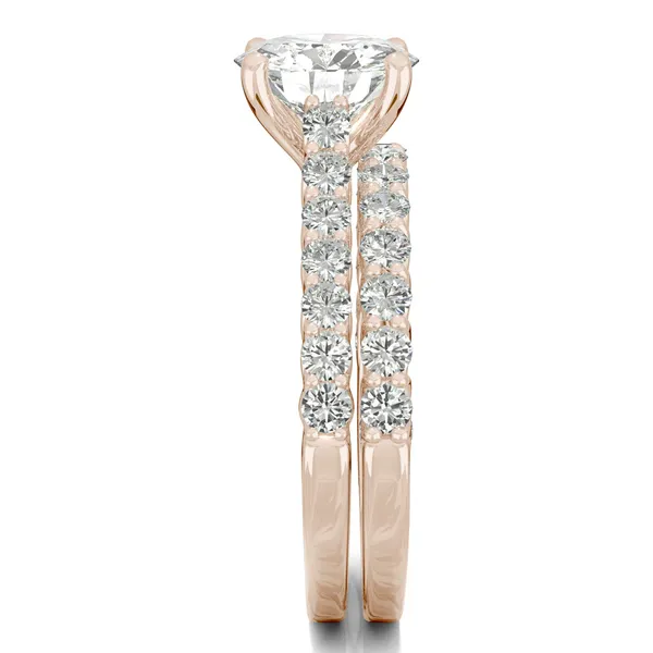 Round Hearts & Arrows Shared Prong Open Trellis Bridal Set