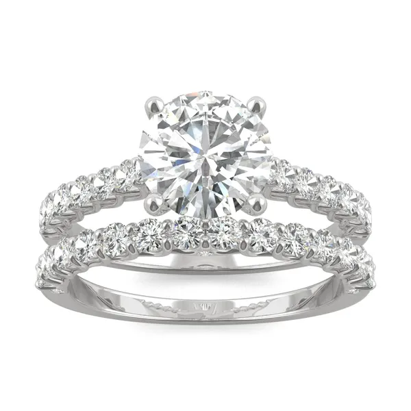 Round Hearts & Arrows Shared Prong Open Trellis Bridal Set