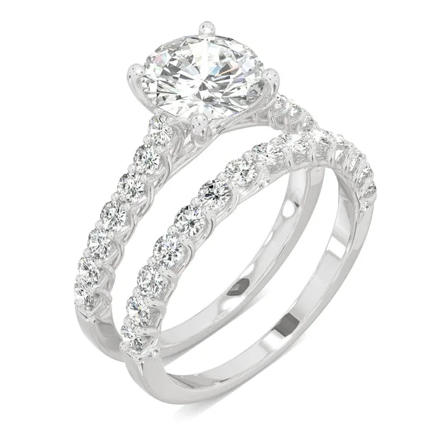 Round Hearts & Arrows Shared Prong Open Trellis Bridal Set
