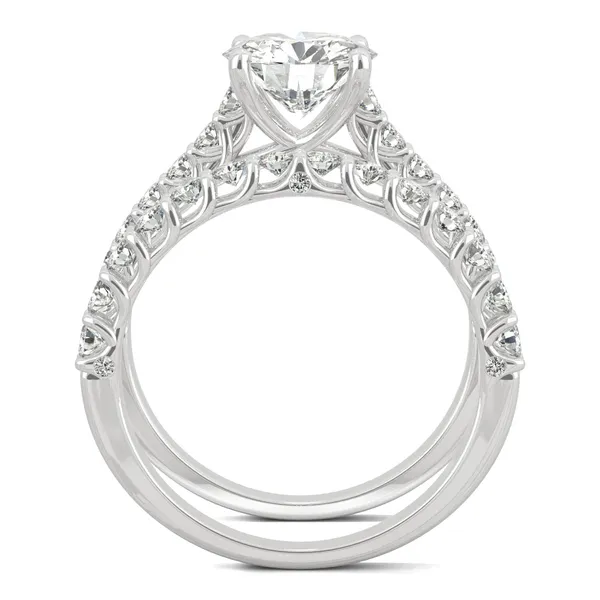 Round Hearts & Arrows Shared Prong Open Trellis Bridal Set