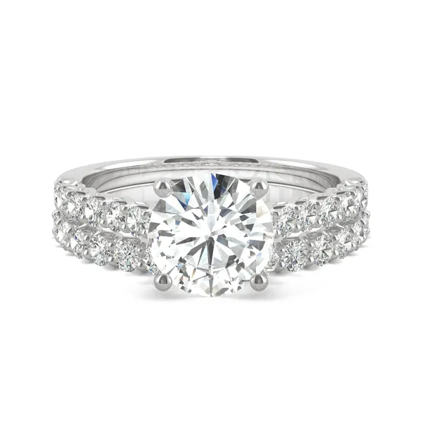 Round Hearts & Arrows Shared Prong Open Trellis Bridal Set