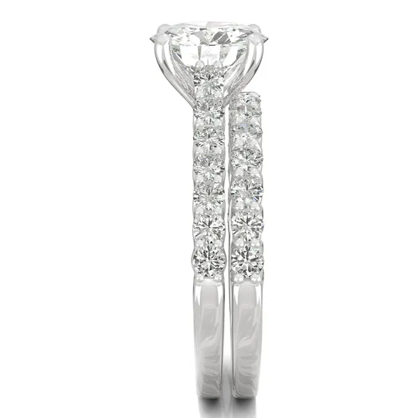 Round Hearts & Arrows Shared Prong Open Trellis Bridal Set