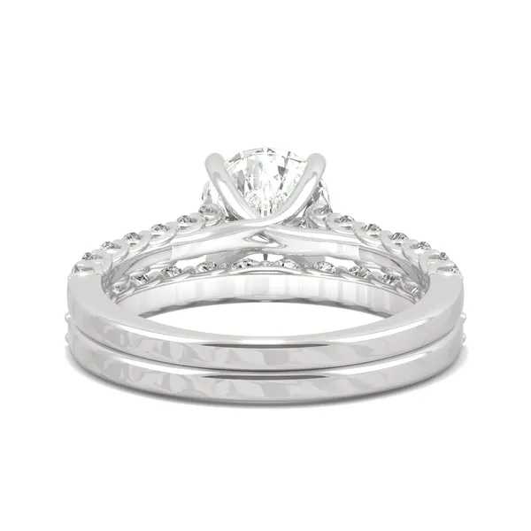 Round Hearts & Arrows Shared Prong Open Trellis Bridal Set