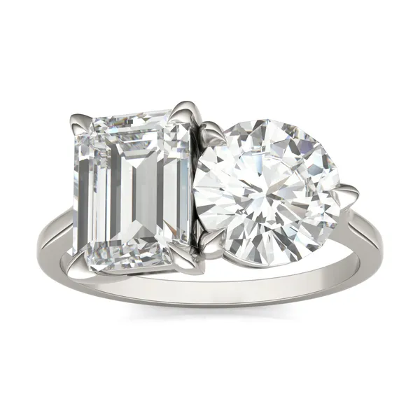 Round Brilliant and Emerald Toi et Moi Engagement Ring