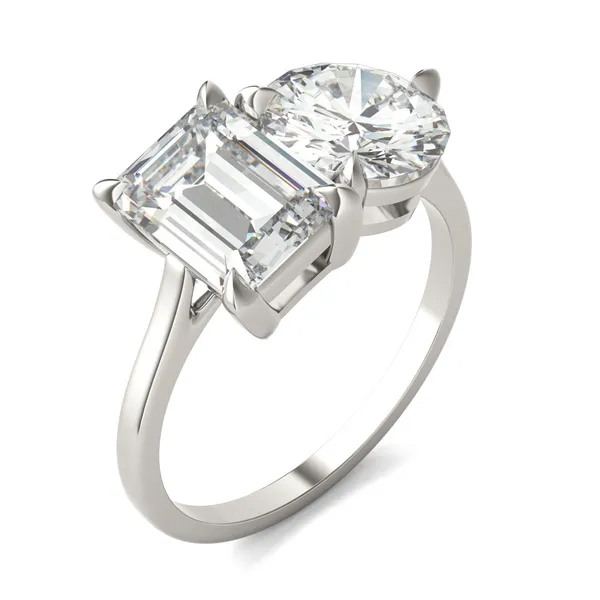 Round Brilliant and Emerald Toi et Moi Engagement Ring
