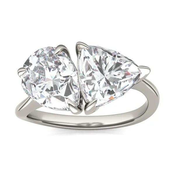 Pear and Trillion Curved Band Toi et Moi Engagement Ring