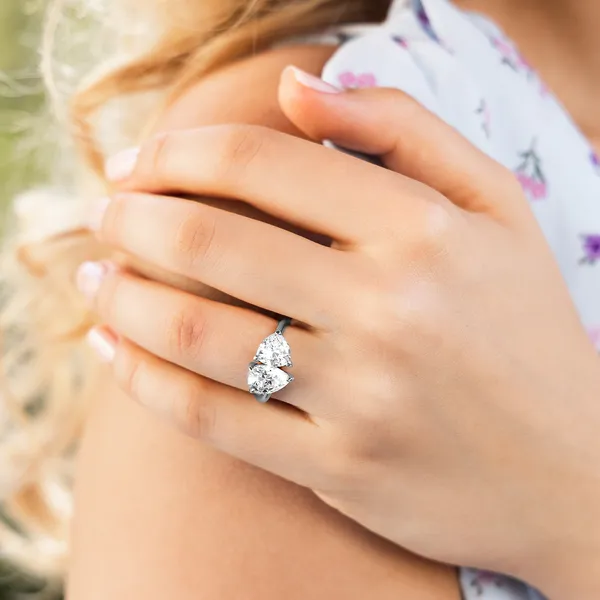 Pear and Trillion Curved Band Toi et Moi Engagement Ring