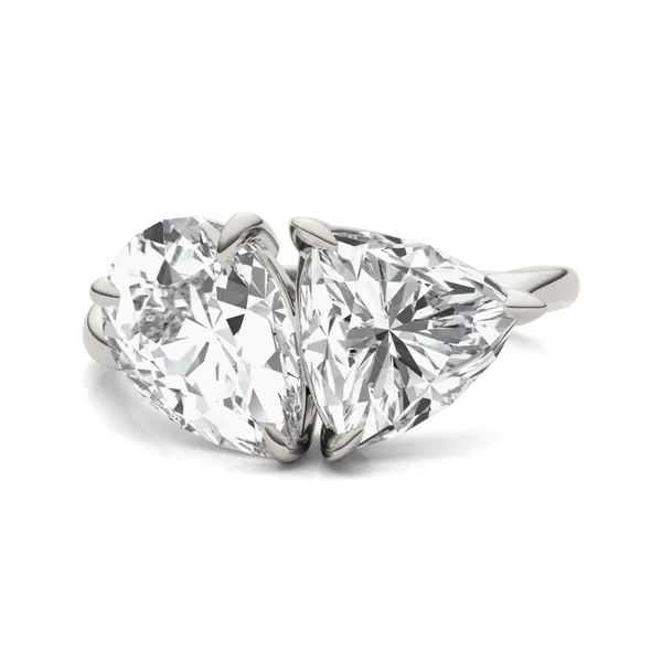 Pear and Trillion Curved Band Toi et Moi Engagement Ring