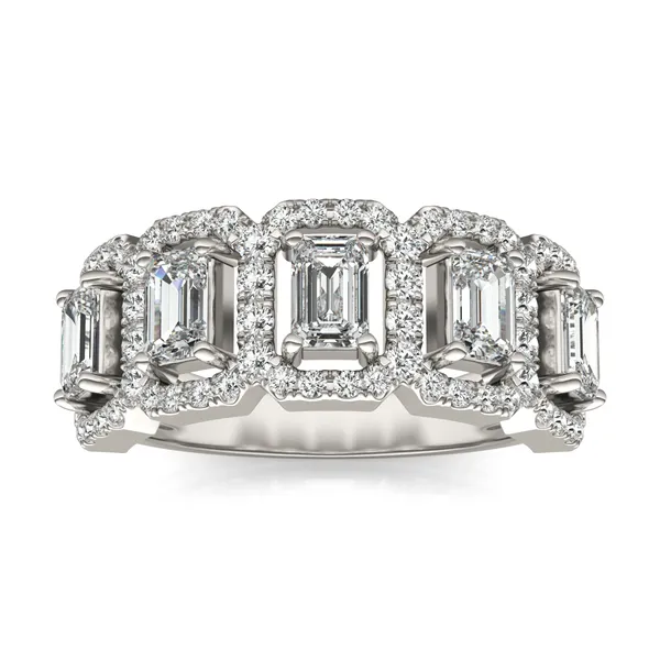 Emerald Five-Stone Halo Ring