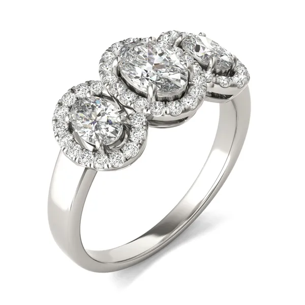 Oval Three-Stone Halo Ring