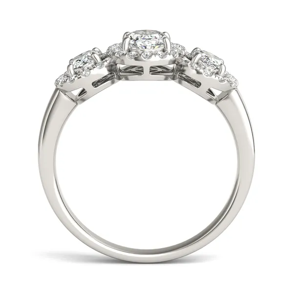 Oval Three-Stone Halo Ring