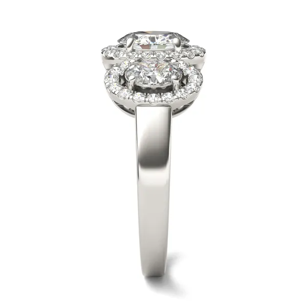 Oval Three-Stone Halo Ring