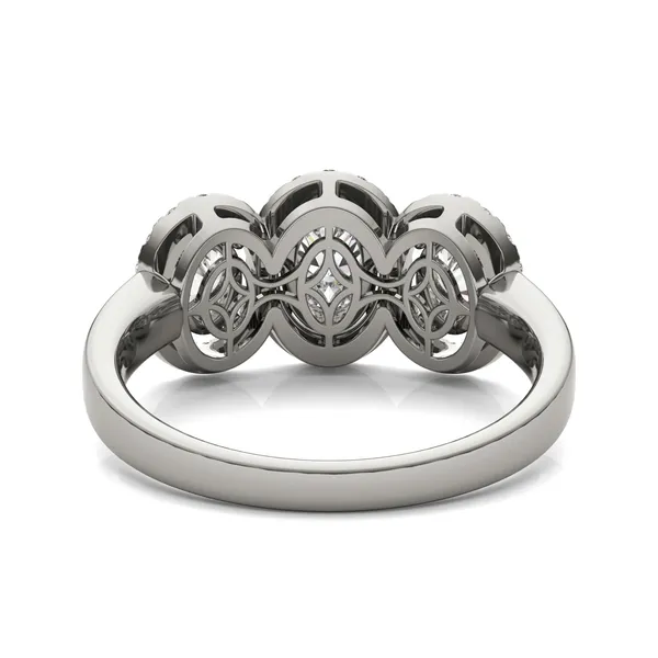 Oval Three-Stone Halo Ring