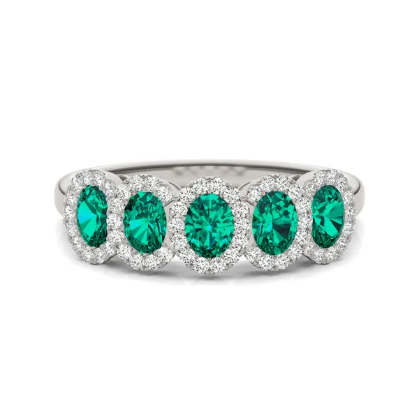 Emerald Five-Stone Halo Ring