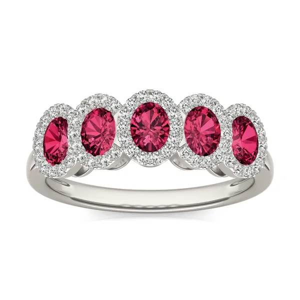 Ruby Five-Stone Halo Ring