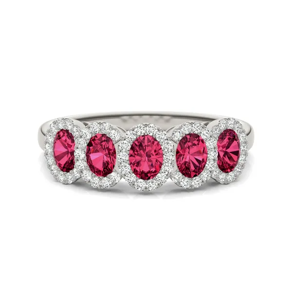 Ruby Five-Stone Halo Ring