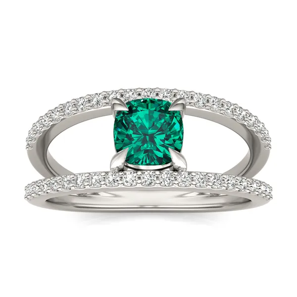 Cushion Split Shank Emerald Ring