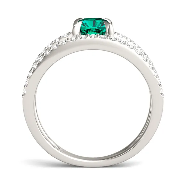 Cushion Split Shank Emerald Ring