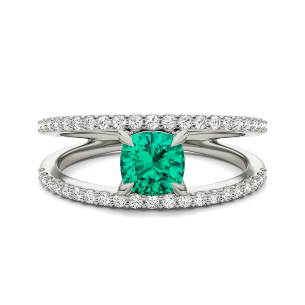 Cushion Split Shank Emerald Ring