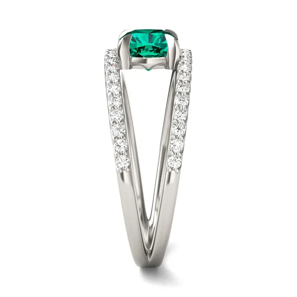 Cushion Split Shank Emerald Ring