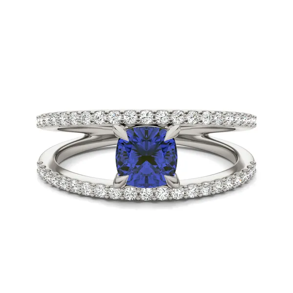 Cushion Split Shank Sapphire Ring