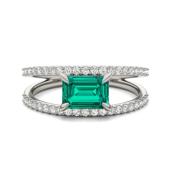 Emerald Split Shank Emerald Ring