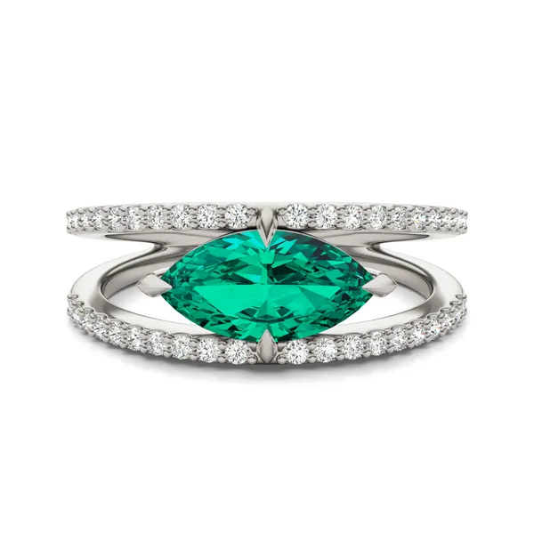Marquise Split Shank Emerald Ring