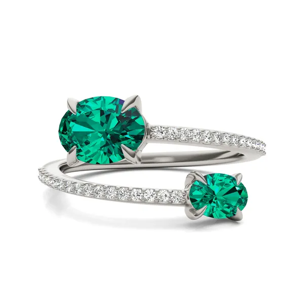 Emerald Tipped Oval Open Wrap Ring