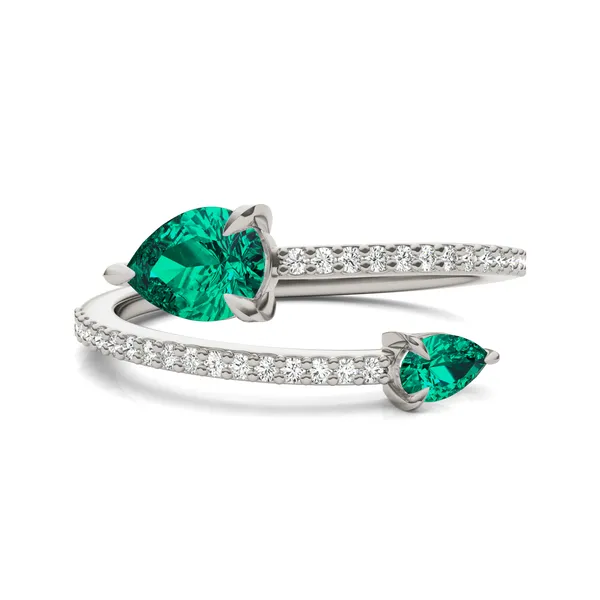 Emerald Tipped Pear Open Wrap Ring