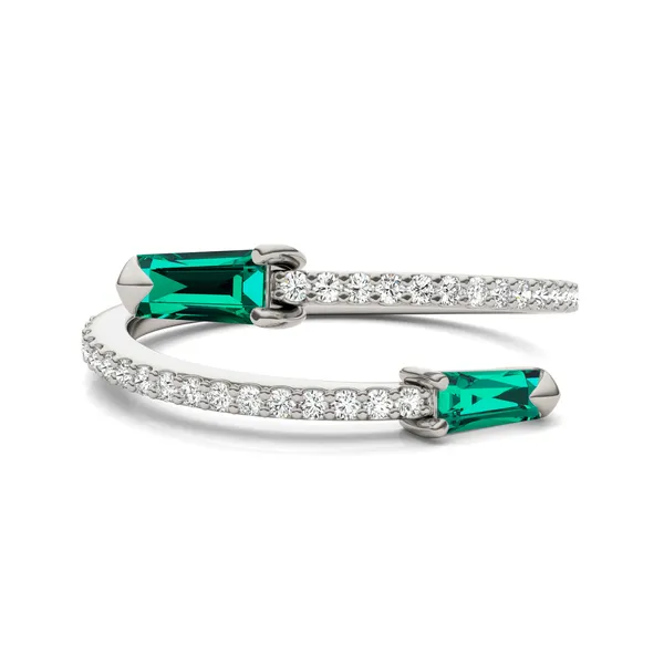 Emerald Tipped Baguette Open Wrap Ring