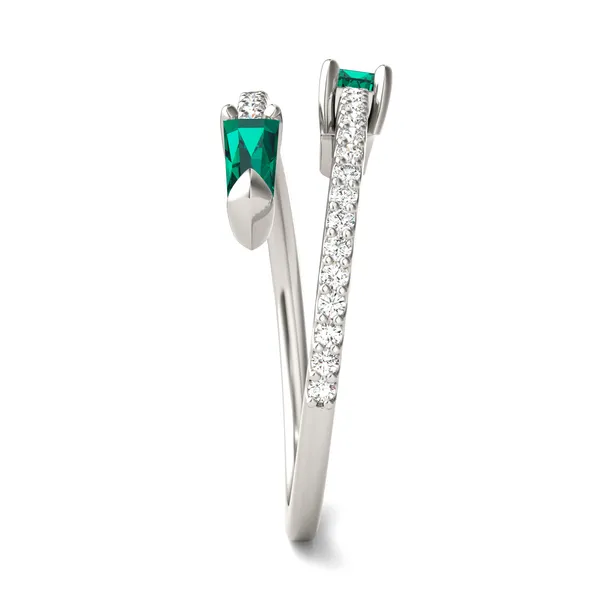 Emerald Tipped Baguette Open Wrap Ring