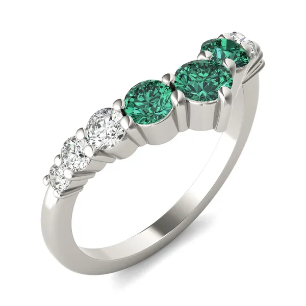 Emerald Three-Stone V Curved Ring
