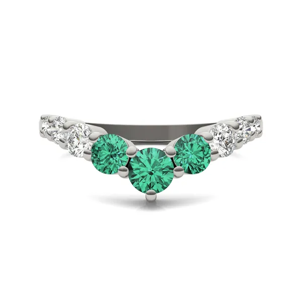 Emerald Three-Stone V Curved Ring