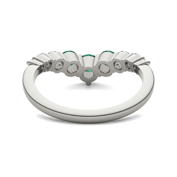 Emerald Three-Stone V Curved Ring