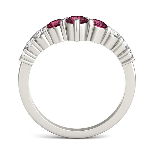 Ruby Three-Stone V Curved Ring